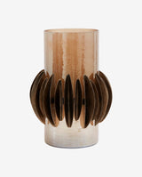 Lysestage / vase i glas og metal - h25 cm - brun/gylden - nordal.dk