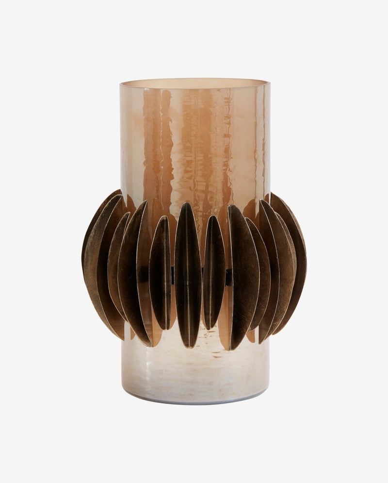 Lysestage / vase i glas og metal - h25 cm - brun/gylden - nordal.dk