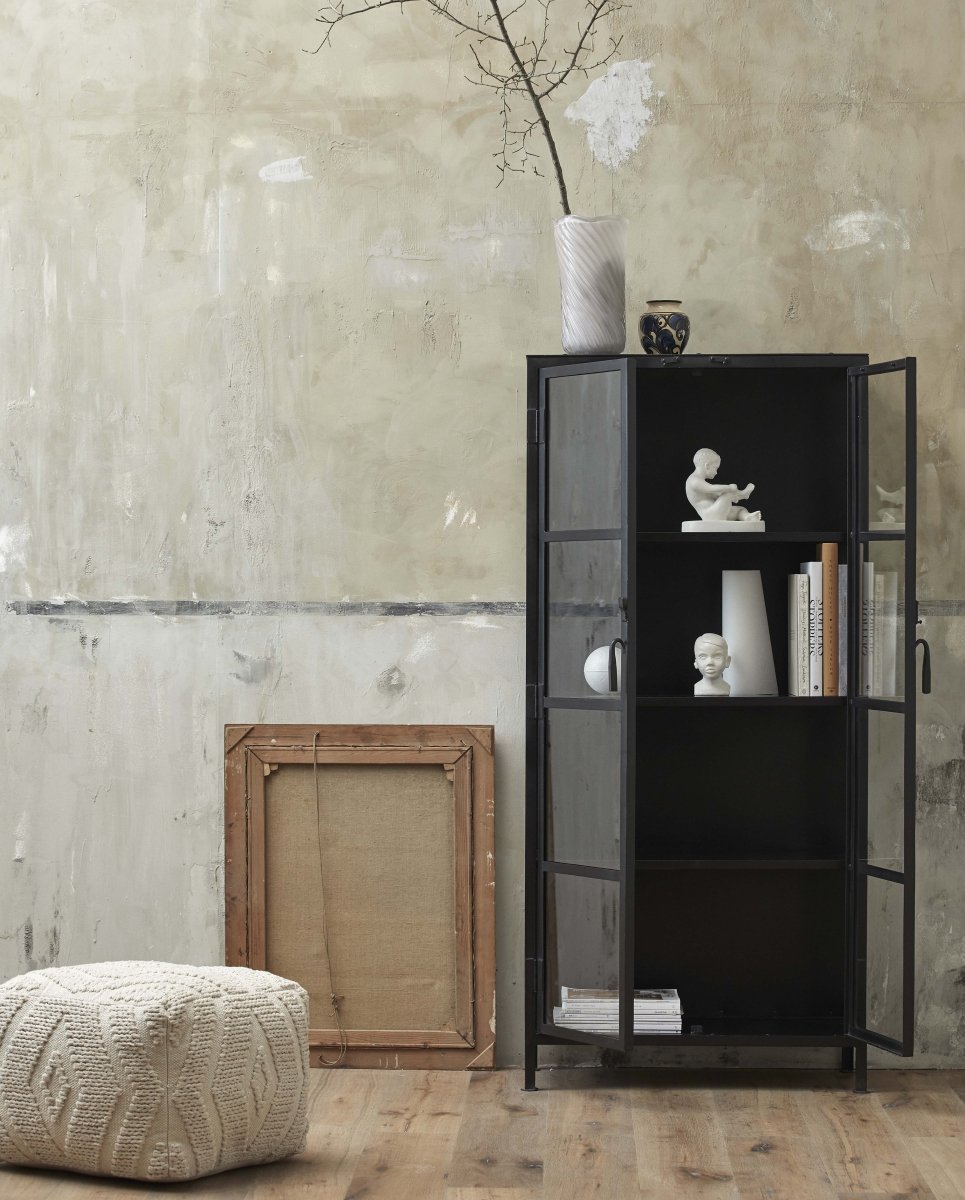 PHOENIX vitrineskab i jern - 175x80 - sort - nordal.dk