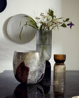 RIVA lysestage/vase i glas med riller - h18 cm - brun - nordal.dk