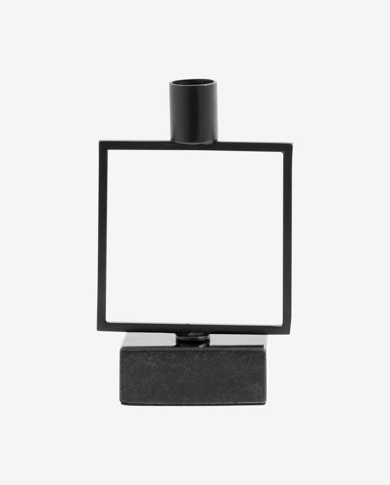 SQUARE lysestage i jern og marmor - h15 cm - sort - nordal.dk